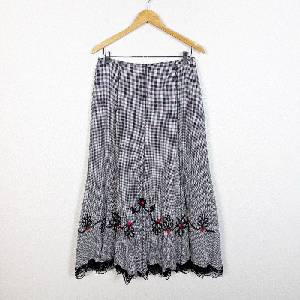 Vintage Alvina Gingham Embellished Maxi Skirt Women's Size M Whimsical Cottage